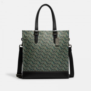 Coach Graham Structured Tote With Coach Monogram Print - Men's Tote Bags - Amazon Green | JNWW8139