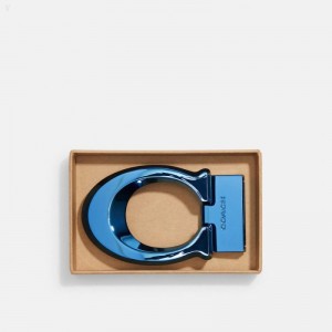 Coach Boxed Sculpted Signature Belt Buckle - Men's Belts - Anodized Blue | TUZA6173