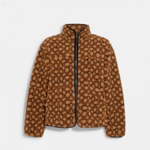 Coach Signature Sherpa Jacket - Men's Jackets - Beige | GXNW0242
