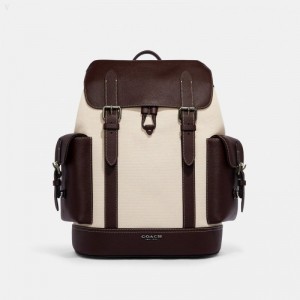 Coach Hudson Backpack - Men's Backpacks - Black Antique Nickel / Beige / Dark Teak | YSVY8378