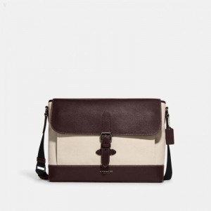 Coach Hudson Messenger - Men's Crossbody Bags - Black Antique Nickel / Beige / Dark Teak | SYHP1153
