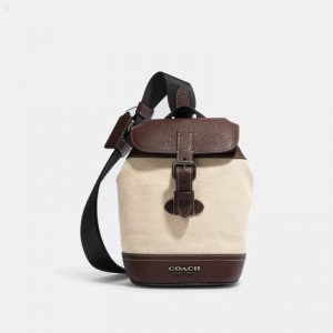 Coach Hudson Small Pack - Men's Crossbody Bags - Black Antique Nickel / Beige / Dark Teak | OOWJ4737
