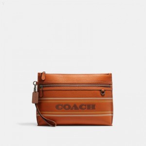 Coach Carry All Pouch With Coach Stripe - Women's Accessories - Black Antique Nickel / Canyon Multicolor | PBIX3618