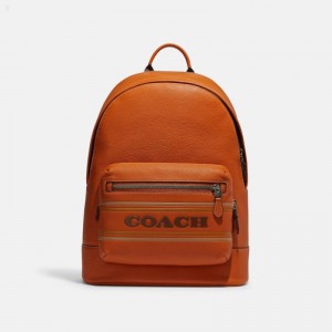Coach West Backpack With Coach Stripe - Men's Backpacks - Black Antique Nickel / Canyon Multicolor | UIBG5382