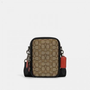 Coach Stanton Crossbody In Signature Jacquard - Women's Crossbody Bags - Black Antique Nickel / Khaki / Black Multicolor | YLUI1560