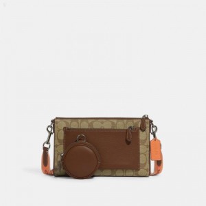 Coach Holden Crossbody In Colorblock Signature Canvas - Women's Crossbody Bags - Black Antique Nickel / Khaki / Saddle Multicolor | ZUBJ4004