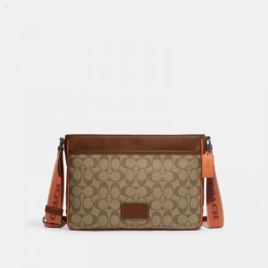 Coach District Crossbody In Colorblock Signature Canvas - Men's Crossbody Bags - Black Antique Nickel / Khaki / Saddle Multicolor | NNYO8476
