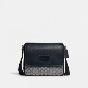 Coach Sprint Map Bag 25 In Signature Jacquard - Men's Crossbody Bags - Black Antique Nickel / Navy / Deep | THNI9694