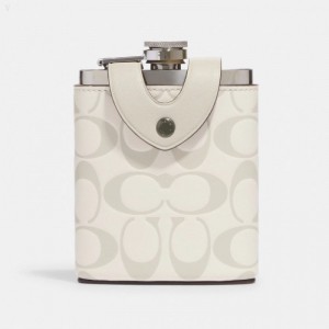 Coach Flask In Signature Leather - Men's Accessories - Black Antique Nickel / Steam | MBGD4418