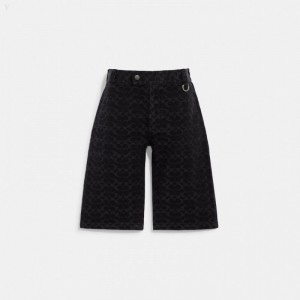Coach Signature Denim Shorts - Men's Shorts - Black Blue | GMLU1891