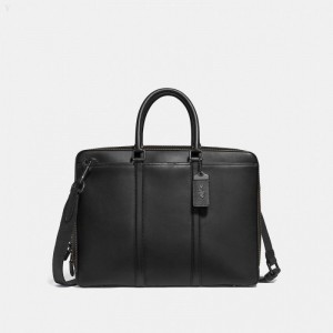 Coach Metropolitan Slim Brief - Men's Briefcase - Black Copper / Black | SQXR5658