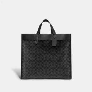 Coach Field Tote 40 In Signature Canvas - Women's Tote Bags - Black Copper / Charcoal | WJJH4003