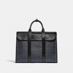 Coach Gotham Portfolio In Signature Canvas - Men's Briefcase - Black Copper / Charcoal / Black | UBNR8941