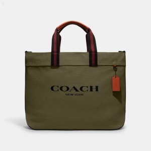 Coach Canvas Tote 38 - Men's Tote Bags - Black Copper / Olive | ODME8054