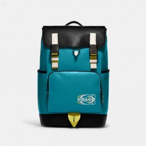 Coach Track Backpack In Colorblock With Coach Stamp - Men's Backpacks - Black Copper / Teal Multicolor | FFRE2490