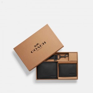 Coach Boxed 3 In 1 Wallet Gift Set - Men's Accessories - Black | SNUL8246