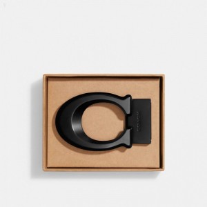 Coach Boxed Sculpted Signature Belt Buckle - Men's Belts - Black | WOJD4547