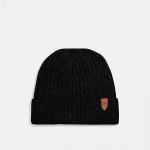 Coach Cashmere Beanie - Men's Hats - Black | KCQI9687