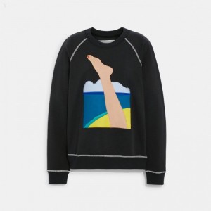 Coach Coach X Tom Wesselmann Raglan Crewneck In Organic Cotton - Men's Tops - Black | ZOXH8499