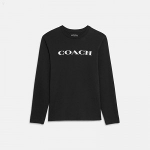 Coach Essential Long Sleeve T Shirt In Organic Cotton - Men's T Shirts - Black | RIMC9244