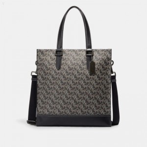 Coach Graham Structured Tote With Coach Monogram Print - Men's Tote Bags - Black | GJZP1185