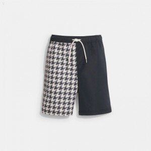 Coach Houndstooth Print Swim Trunks - Men's Shorts - Black | FQJG0152