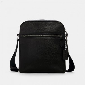 Coach Houston Flight Bag - Men's Crossbody Bags - Black | RWQH4934