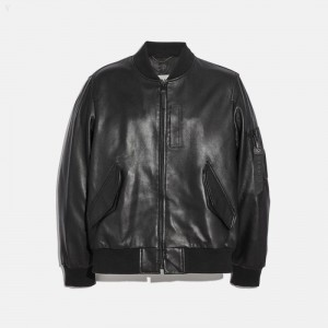 Coach Leather Ma 1 Jacket - Men's Jackets - Black | THVV8585