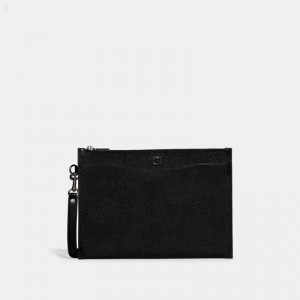 Coach Pouch Wristlet In Crossgrain Leather With Signature Canvas Interior - Men's Bags - Black | PSVI8921