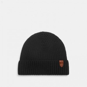Coach Rib Knit Merino Wool Hat - Men's Hats - Black | LIZC4674