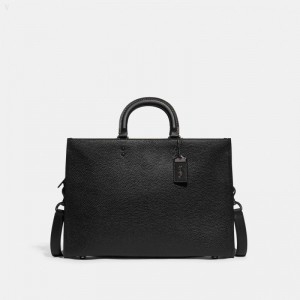 Coach Rogue Brief In Regenerative Leather - Men's Briefcase - Black | OLHV4577
