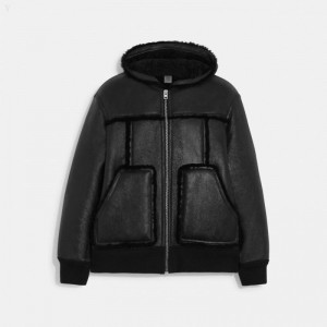 Coach Shearling Hoodie - Men's Hoodie - Black | ONJD8918