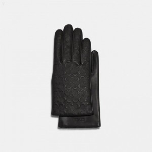 Coach Signature Leather Tech Gloves - Men's Gloves - Black | HNYI2325