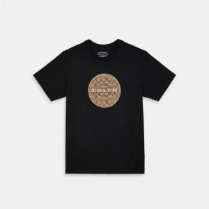 Coach Signature T Shirt - Men's T Shirts - Black | SXXQ3404