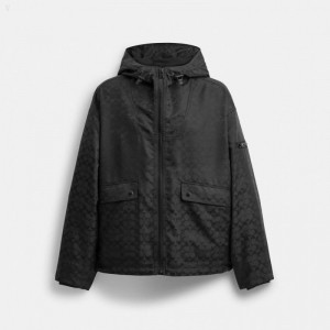 Coach Signature Windbreaker - Men's Coats - Black | JYQZ1904