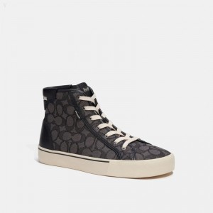 Coach Skate High Top Sneaker In Signature Jacquard - Men's Sneakers - Black | UVVX9130
