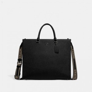 Coach Tote 40 With Signature Canvas Detail - Men's Tote Bags - Black | UPYL5904