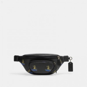 Coach Sprint Belt Bag 24 With Surfing Crocodile Print - Women's Crossbody Bags - Black Multicolor | KGNR3210