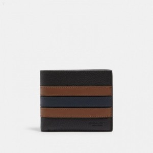 Coach 3 In 1 Wallet With Varsity Stripe - Men's Wallets - Black Saddle / Deep | IVRW8638