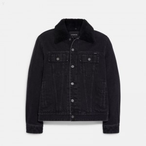 Coach Denim Jacket With Sherpa Lining - Men's Jackets - Black Wash | COWA8972