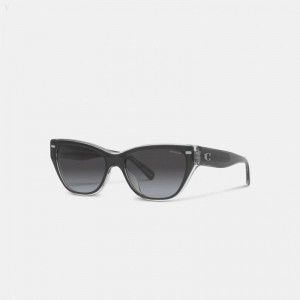 Coach Beveled Signature Square Cat Eye Sunglasses - Women's Sunglasses - Black | TYSA9050