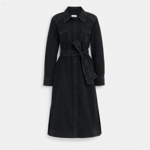 Coach Black Denim Button Up Dress - Women's Dress - Black | ZWIS8378