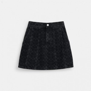 Coach Black Signature Denim Skirt - Women's Skirts - Black | EBBD4524
