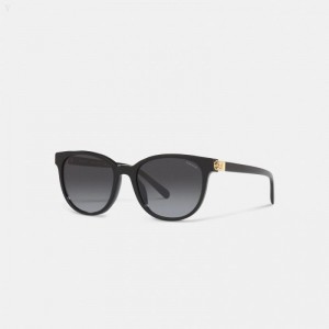 Coach Horse And Carriage Round Sunglasses - Women's Sunglasses - Black | ONHM4376