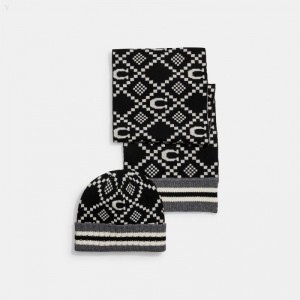 Coach Jacquard Hat And Scarf Set - Women's Scarves - Black | ZYSE4979