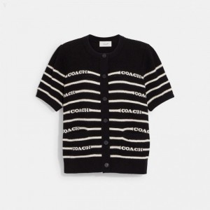 Coach Knit Cardigan - Women's Tops - Black | CDHW0119
