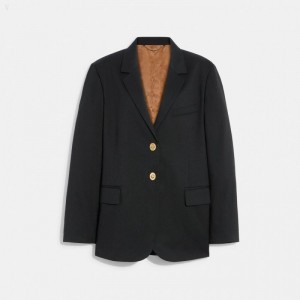 Coach Relaxed Blazer With Signature Lining - Women's Coats - Black | MLJK6466