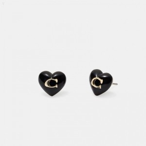 Coach Signature Heart Stud Earrings - Women's Jewelry - Black | LLRD1358