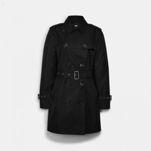 Coach Solid Mid Trench - Women's Coats - Black | CHIO7152