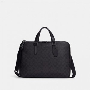 Coach Graham Slim Brief In Signature Canvas - Men's Carryalls - Black / Black / Oxblood | CUAK0997